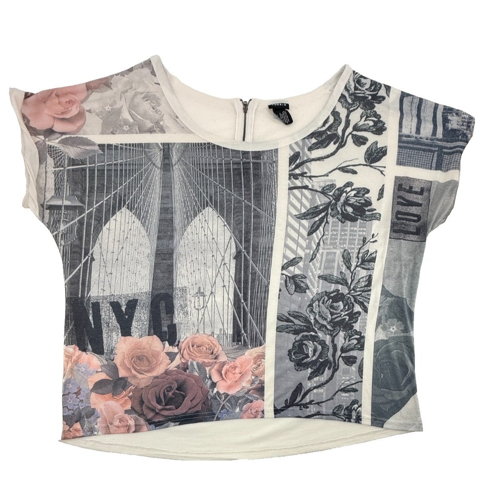 Torrid Size 2 Plus Graphic NYC Floral Blouse Top Plus Womens Sheer Read Stain